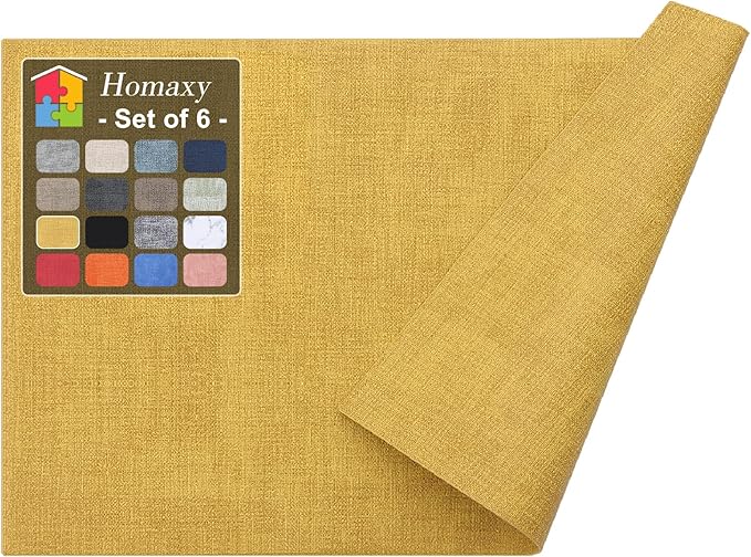 Homaxy Faux Leather Heat Resistant Placemats for Dining Table Set of 6, Waterproof Wipeable Washable PU Table Mats, Easy to Clean Anti-Slip Place Mats, 11.8" x 17", Yellow
