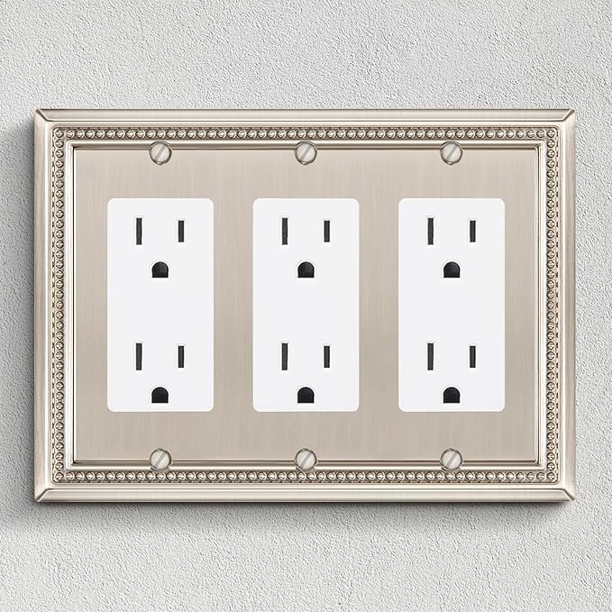 Henne Bery Sunken Pearls Heavy Duty Decorative Wall Plate Switch Plate Outlet Cover (Triple Decorator, Satin Nickel)