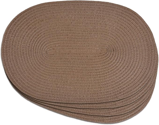 Noctiflorous Oval Braided Placemats Set of 4 Woven 12x18 Inch Non Slip Washable Heat Resistant Place Mats Round Tablemats for Dining Kitchen Party Daily Table Decor Dinner Mats (Solid Brown, 4)