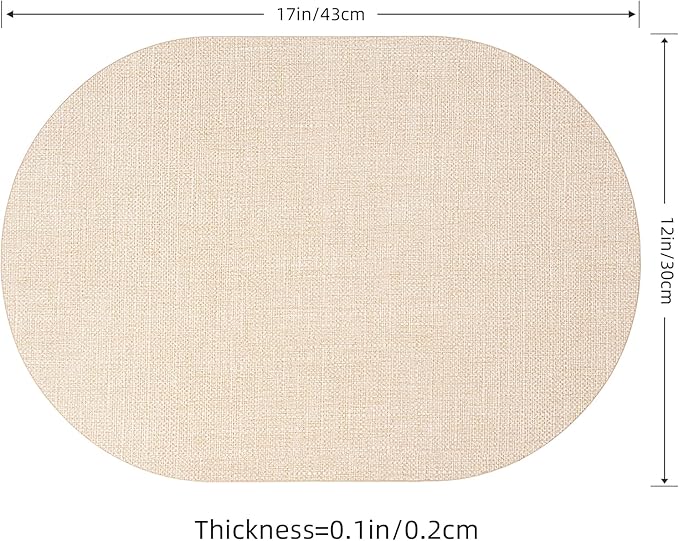 Oval Placemats for Dining Table Set of 6, Washable Leather Table Mats, Waterproof Heat-Resistant Non-Slip Kitchen Placemats, Simple Style Oval Design