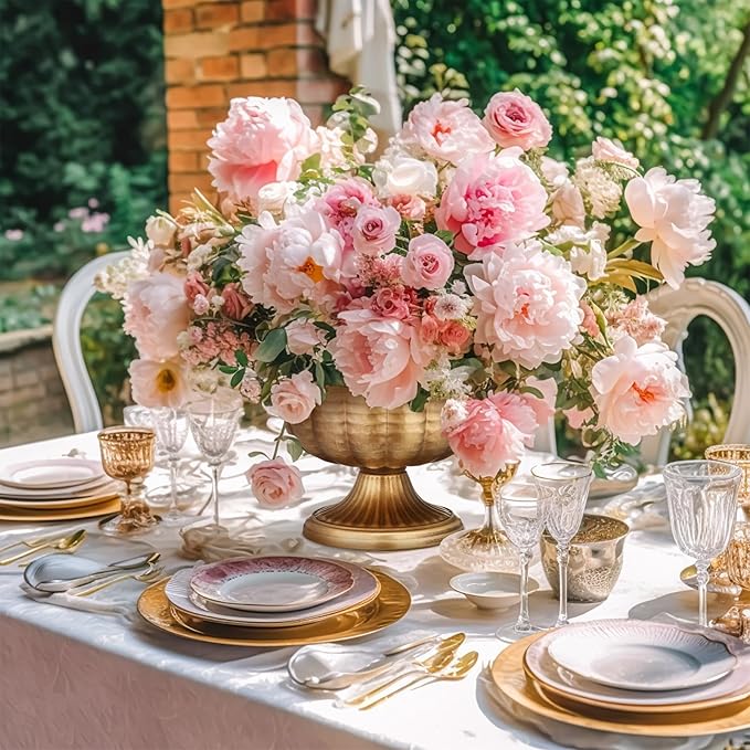 4 Pcs Distressed Vintage Gold Compote Vase for Centerpieces Compote Bowl 8'' Wide Vintage Decorative Antique Urn Planter Vase for Wedding Event Anniversary Party Indoor Outdoor Activity