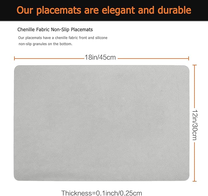 Vinyl Placemats Set of 12 Faux Leather 100% Waterproof Wipeable Washable Place Mats Heat Resistant Easy Clean Non-Slip Table Mats for Indoor Outdoor. (12, Light Gray)