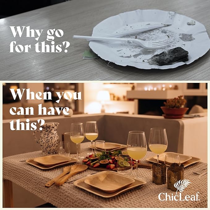 Chic Leaf Compostable & Biodegradable Palm Leaf Disposable Bamboo Plates - Disposable Party Plates for Appetizers, Romantic Valentine's Dinner, Romantic Meal, Party Supplies (4'' - 50 Pack)