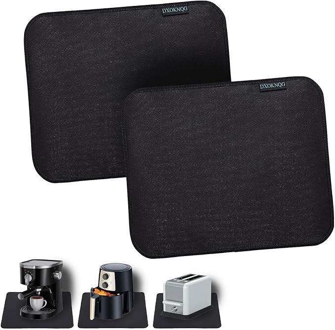 Heat Resistant Appliance Mat, Black, Non-Slip Kitchen Counter Protector, Large Size for Coffee Maker, Blender, Air Fryer (2, 15 * 18)