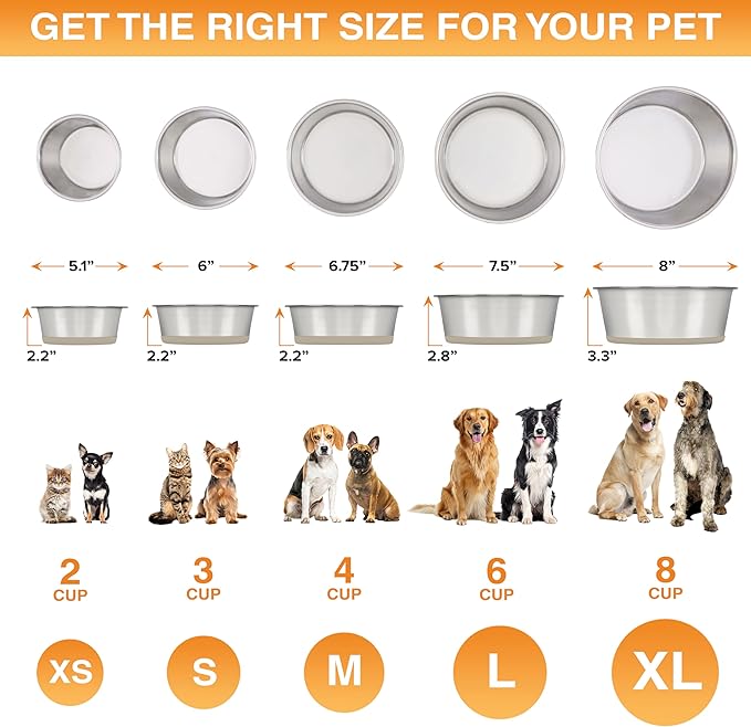 Neater Pet Brands Stainless Steel Dog Bowls with Non-Slip Rubber Bottom – Set of 2, 4 Cup (32 oz), Tan - Heavy Duty Metal Dog Bowl, Dishwasher Safe, Food or Water Bowl, Ideal for Medium Dogs