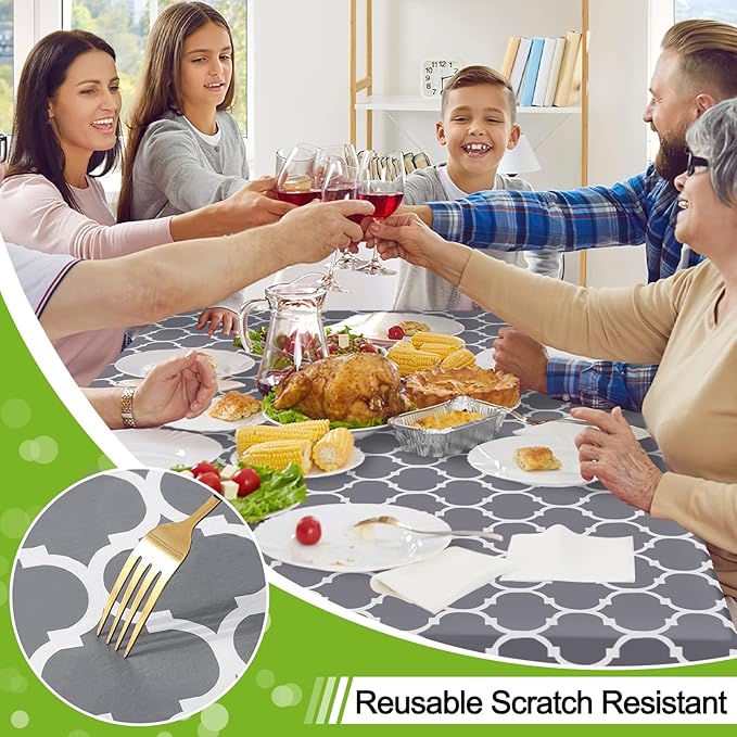 Smiry Rectangle Table Cloth, Wipeable Spillproof Plastic Tablecloths for Dining, Waterproof Vinyl Tablecloth with Flannel Backing for Rectangle Tables, Camping, Outdoor and Indoor (70"x90", Grey)
