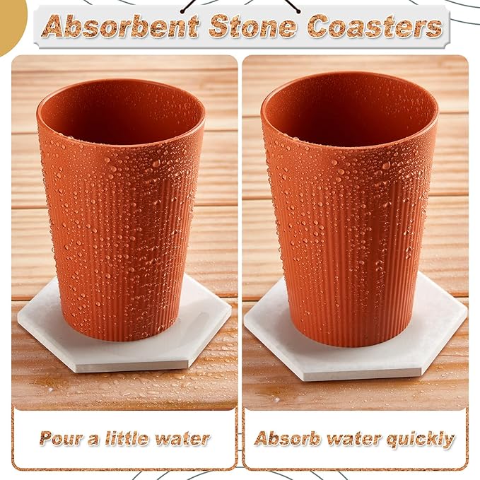 Zopeal 48 Pcs Ceramic Tiles for Crafts Coasters Include Unglazed White Ceramic Tiles with Cork Backing Pads Use with Alcohol Ink Acrylic Pouring for DIY Project Gift (Hexagon)