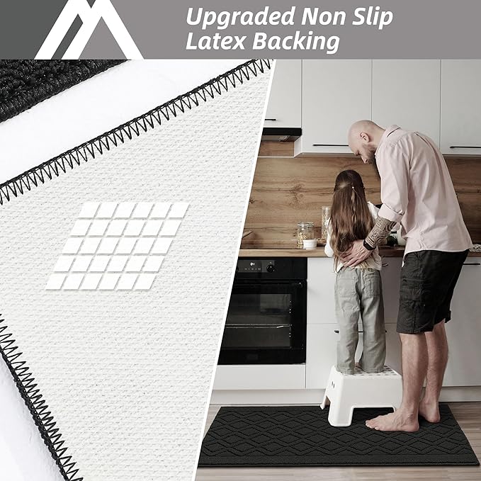 COSY HOMEER-Kitchen-Rugs-and-Mats 20"x30" Non Slip Kitchen Mats for Floor Absorbent Kitchen Rug Washable Kitchen Standing Floor Mat for Sink Mat,Throw Rug,Entry,Laundry,Black