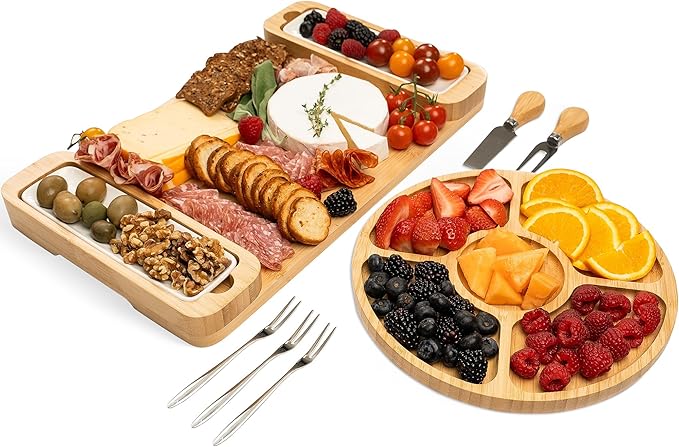 Charcuterie Boards - Bamboo Cheese Board Set with Serving Tray for Meat, Cheese, Crackers, Nuts and Fruits - House Warming Gifts for New Home, Wedding, Bridal Shower or Birthday Gifts for Women