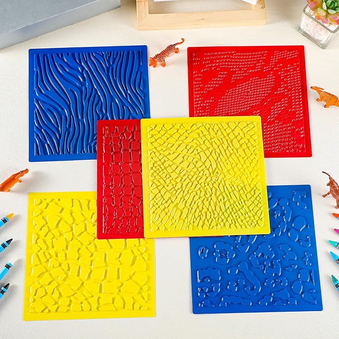 Colingmill 6 Set Textured Rubbing Plates for Kids Art 7 Inch Animal Texture Rubbing Plates Snake Giraffe Zebra Lizard Elephant Leopard Skins Painting for Art Projects DIY Fun Gift