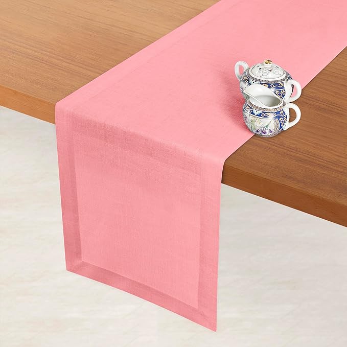 D'Moksha Homes Linen Dusty Pink Table Runner 84 Inches Long - 100% Pure Linen 14 x 84 Inch Table Runner for Dining, Valentines, Spring, Easter - Machine Washable