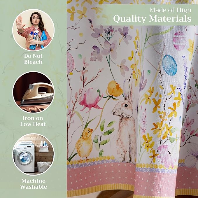 Maison d' Hermine Table Cloth Round Table 100% Cotton 69 Round Inches Tablecloth Reusable Decorative for Dining Room Farmhouse Home Valentines Day Decorations Spring Summer - Easter Zest