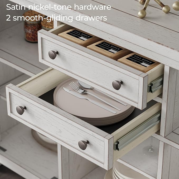 Signature Design by Ashley Robbinsdale Casual 4-Door Dining Server with Adjustable Shelves and Felt-Lined Drawers, White