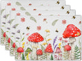 Mushroom Plants Placemats Set of 4，Rustic Wildflowers Heat Resistant Washable Place Mats 12x18 Inch Farmhouse Decor Table Mats for Party Kitchen Dining Indoor Outdoor