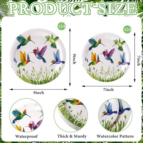 48 Pcs Hummingbird Plates Set Include 9 Inch and 7 Inch Spring Watercolor Disposable Plates Summer Decorative Dinner Birthday Party Tableware for Baby Shower Party Supplies