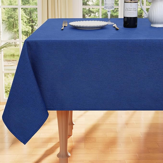 Smiry Rectangle Faux Linen Table Cloth, Waterproof Burlap Fabric Tablecloth, Washable Decorative Farmhouse Table Covers for Kitchen, Dining, Parties, 60x120, Indigo
