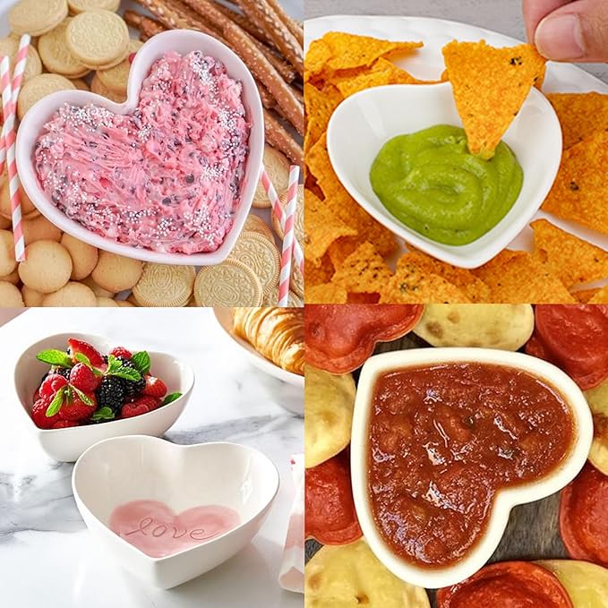 UIBFCWN 20 Pack Soy Sauce Dishes, White Heart Shaped Dip Bowls, Individual Dip Sauce Bowls, Small Serving Bowls for Side Dishes, Ketchup, Valentine's Day Wedding Party - 1oz