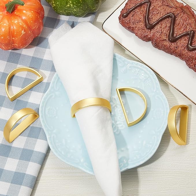 40 Pcs Stainless Steel Napkin Rings Metal Napkin Ring Holders Valentine's Day Modern Serviette Buckles Metallic Adornment for Spring Table Kitchen Dinner Party Wedding(Matte Gold Semicircle)