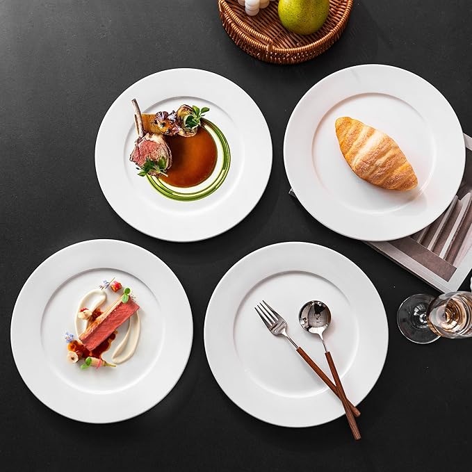 White Ceramic Dinner Plates Set of 4, 12 Inch Large Porcelain Dinner Plates for Salad, Pasta, and Steak – Microwave and Dishwasher Safe Dinnerware