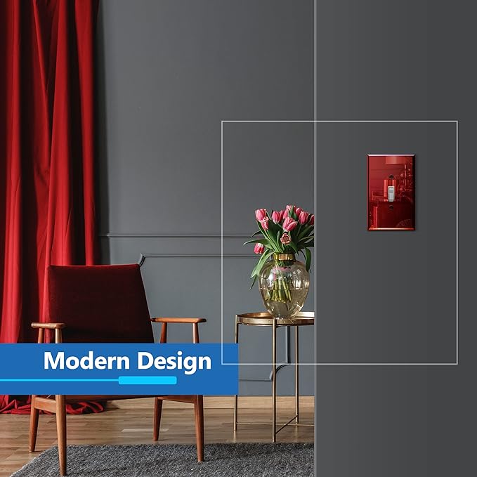 LIDER Reflective Acrylic Toggle Switch Wall Plate, Mirrored Light Switch Cover, Plexiglass Cover Plate, Acrylic Glass, Oversized 1-Gang 5.25" x 3.44", LWP-11O-ARD5P, Red, 5 Pack