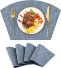 Homaxy Round Table Placemats Set of 4, Washable Wedge Shaped Faux Leather Table Mats, Wipeable Kitchen Dinner Place Mats for Indoor Outdoor, Blue