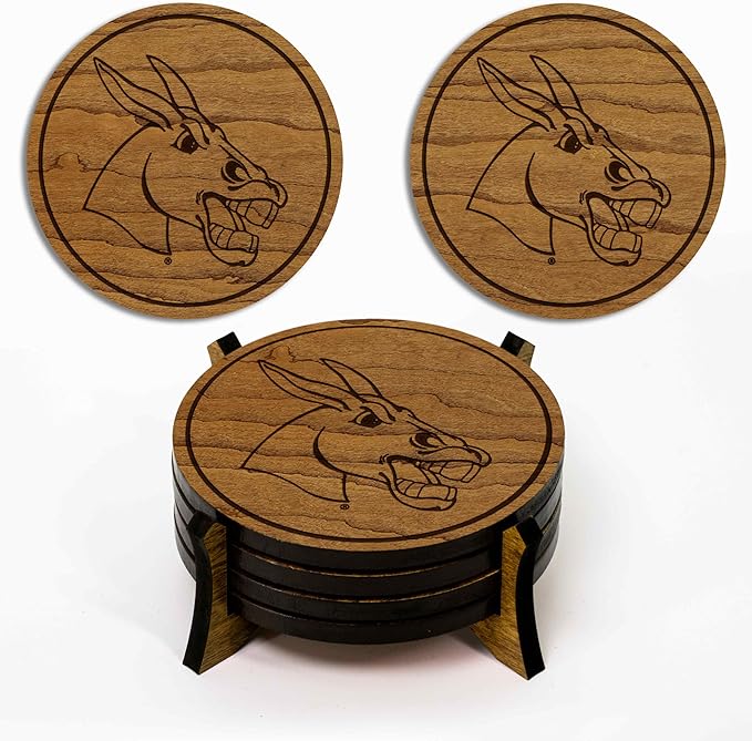 LazerEdge Central Missouri Mules Wooden Coaster Set - Cherry Wood - Officially Licensed Product - 4-Pack