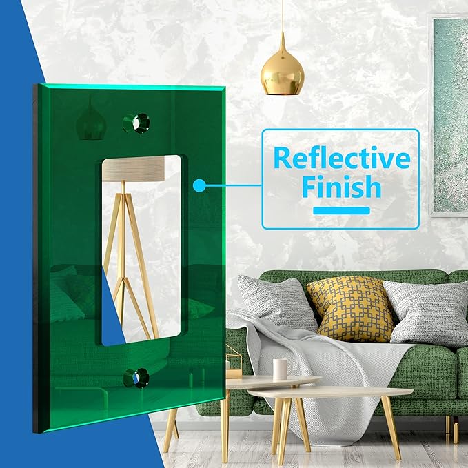 LIDER Decorator Wall Plate, Temperature/Impact Resistant, Mirrored, Plexiglass Outlet/Light Switch Cover, Acrylic glass, Reflective Finish, Modern Upgrade, Oversized 1-Gang 5.25" x 3.44" Green 5 Pack