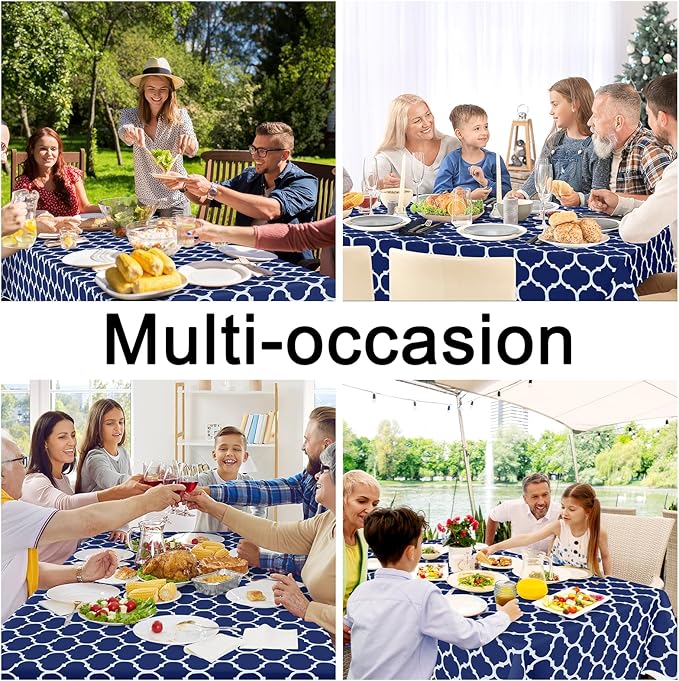 Smiry Rectangle Table Cloth, Wipeable Spillproof Plastic Tablecloths for Dining, Waterproof Vinyl Tablecloth with Flannel Backing for Rectangle Tables, Camping, Outdoor and Indoor (70"x120", Navy)