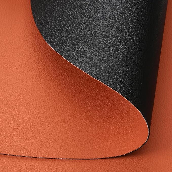 Myir JUN Placemats, Dual-Sided Placemats Waterproof Faux Leather Placemats Set of 6 Place Mats and Coasters Non-Slip Washable Table Mats for Dining Table (Black Orange, Set of 4)