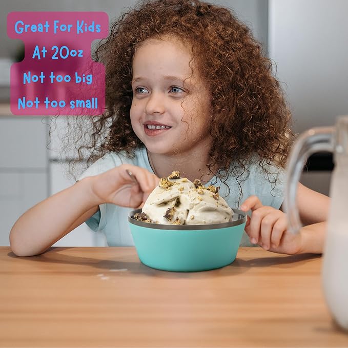 Stainless Steel Insulated Bowls for Kids and Adults - Set of 4-20 Oz Double Wall Metal Bowls for Ice Cream, Soup, Cereal, Snack, Rice Dish, Camping (Assorted 2 (Navy, Green, Teal Blue, Coral))