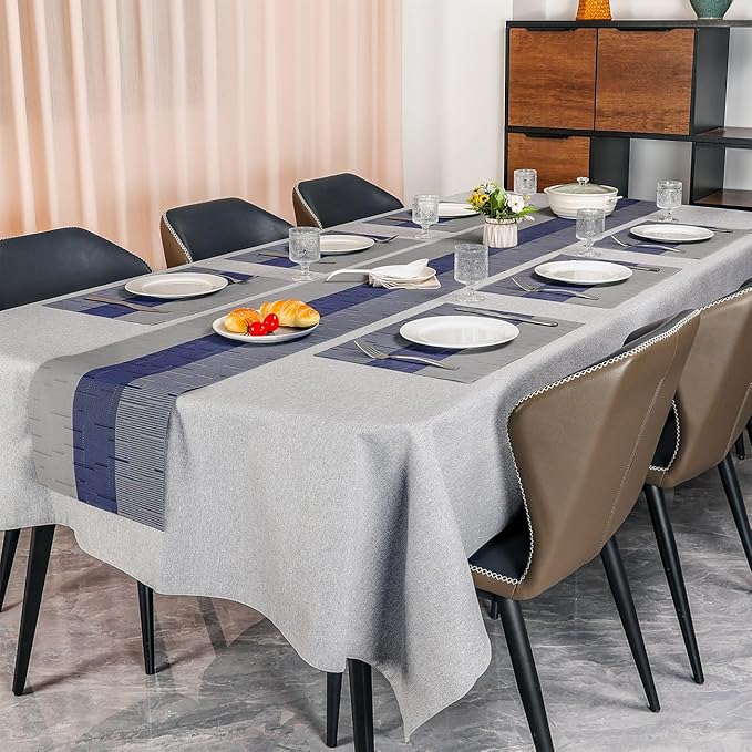 Placemats Set of 4, Vinyl Woven Place Mats Indoor Set of 4 Washable Wipeable PVC Table Mats Heat-Resistant Non Slip Plastic Placemat for Kitchen Dining Outdoor Table (Blue Gray, Set of 4)
