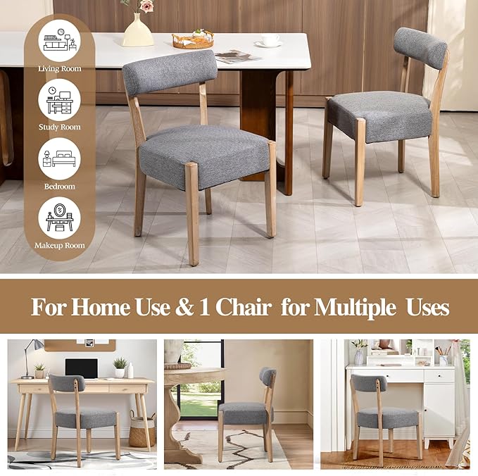 Dining Chairs Set of 2,Mid Century Modern Dining Chair Set - Linen Upholstered Low Back Kitchen & Dining Room Chairs with Woven Design,Grey Fabric