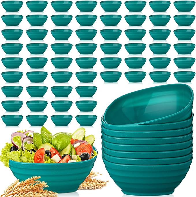 Gejoy 64 Pcs Unbreakable Cereal Reusable Wheat Straw Lightweight Bowls Microwave and Dishwasher Safe Soup Fiber Bowls for Kitchen Serving Salad Rice Snacks (Green)