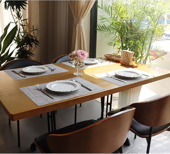 Placemats Set of 4,Heat Resistant Non-Slip Table Mats,Place mats for Dining Table,Washable Durable PVC Vinyl Woven Placemat（Light Gray）