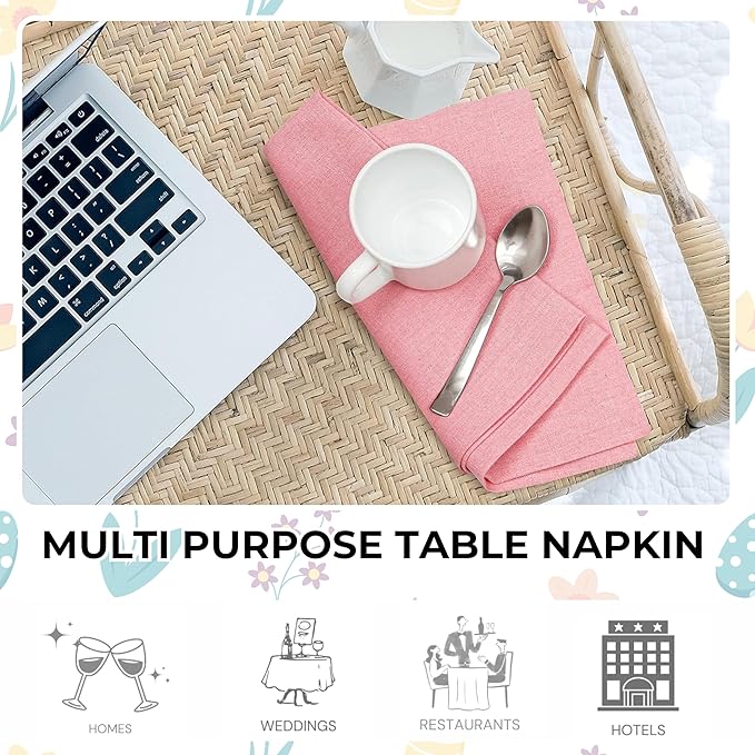 Bedding Craft Cotton Cloth Napkins Set of 12 – 18x18 Baby Pink – Soft Machine Washable Fabric Napkins for Weddings, Thanksgiving, Christmas & Everyday Dining
