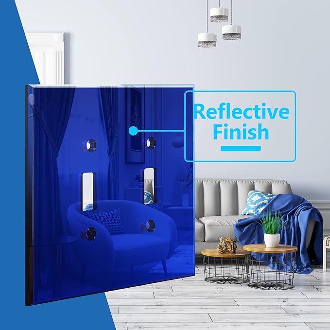 LIDER Double Toggle Switch Acrylic Wall Plate, Mirrored Dual Light Switch Plate, Plexiglass Switch Cover, Reflective Finish, Modern Decoration Upgrade, Oversized 2-Gang 5.25" x 5.25", Blue