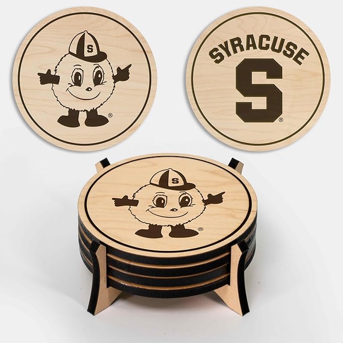 LazerEdge Syracuse Orange Wooden Coaster Set - Maple Wood - Officially Licensed Product - 4-Pack