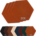 Northwind Personalized Leather Coasters – Set of 4 Full-Grain Leather 4” Hexagon Drink Coasters with Custom Engraved Monogram Initials – Stylish Home Décor for Weddings and Holidays