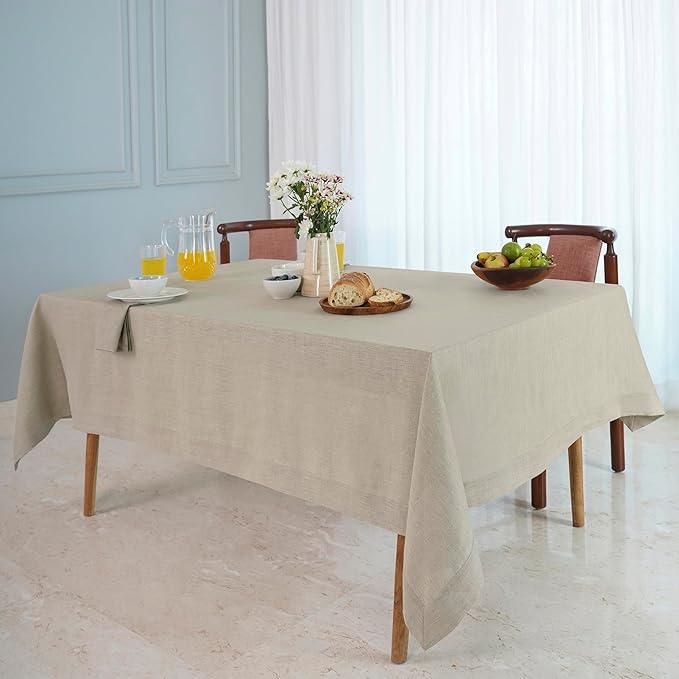 D'Moksha Homes Natural Tablecloth 60 x 108 Inch - 100% Pure Linen Rectangular Tablecloth - Machine Washable Table Cloth for Valentines, Spring, Easter