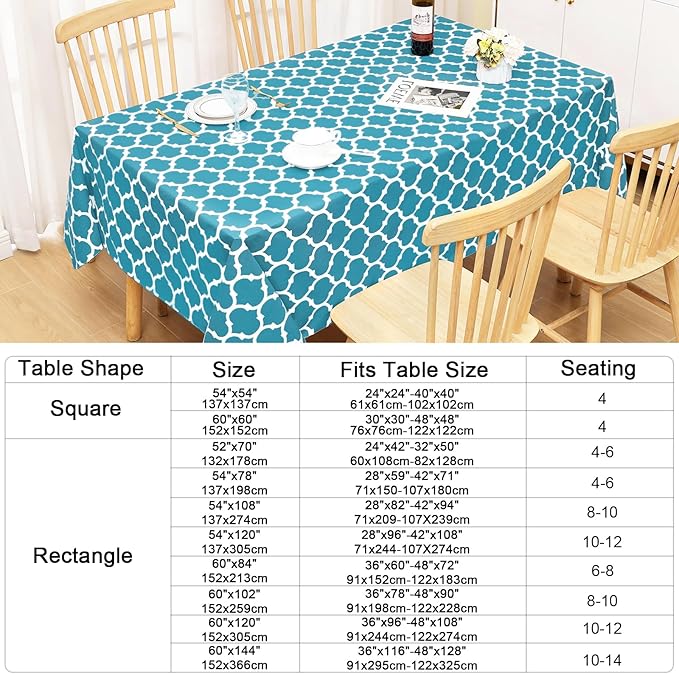 Smiry Rectangle Table Cloth Cover, Waterproof Vinyl Tablecloth with Flannel Backing for Rectangle Tables, Wipeable Spillproof Plastic Tablecloths for Dining, Camping and Indoor (60"x84", Teal)