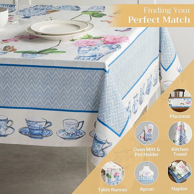 Maison d' Hermine Table Cloth Rectangle Table 100% Cotton 60 x 120 Inches Tablecloth Reusable Decorative for Dining Room Farmhouse Home Valentines Day Decorations Spring Summer - Canton