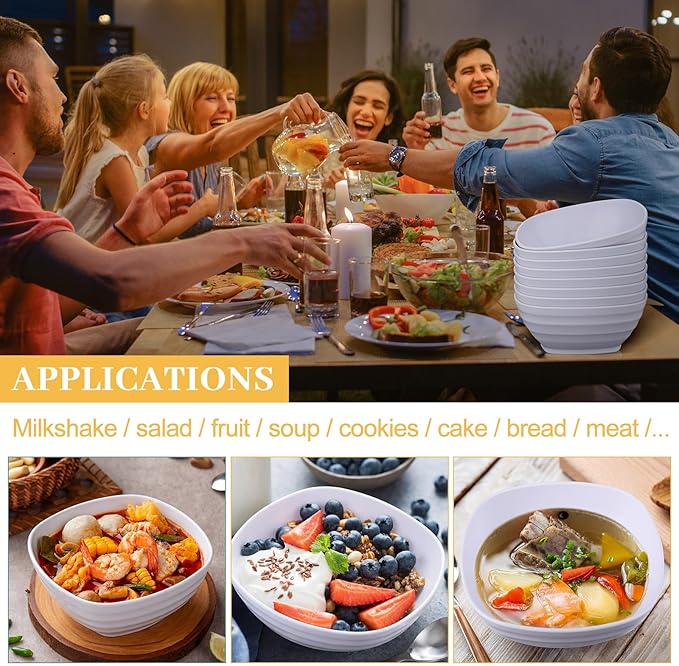 Gejoy 64 Pcs Unbreakable Cereal Reusable Wheat Straw Lightweight Bowls Microwave and Dishwasher Safe Soup Fiber Bowls for Kitchen Serving Salad Rice Snacks (White)