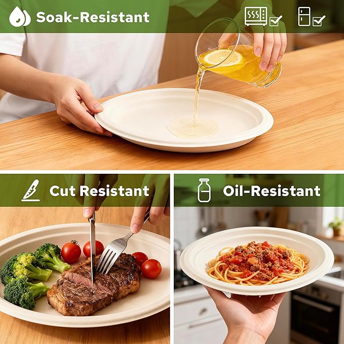 Mat Board Center, 10x7.5 Inch, 500-Count, Compostable Plates, Natural Bagasse (Sugarcane Fiber), Everyday Tableware - Disposable - Oval Shape - Microwave-Safe - Gluten-Free - Eco-Friendly