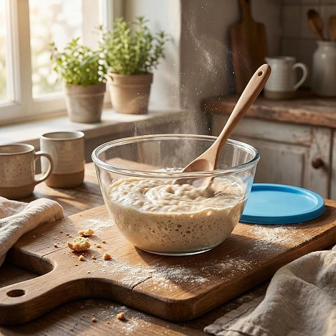 Glass Sourdough Mixing Bowls with Lids, 2-Pack Large Capacity Clear Bowls, 4.76 Quart for Bread Making, Perfect for Mixing, Proofing, Storing Dough