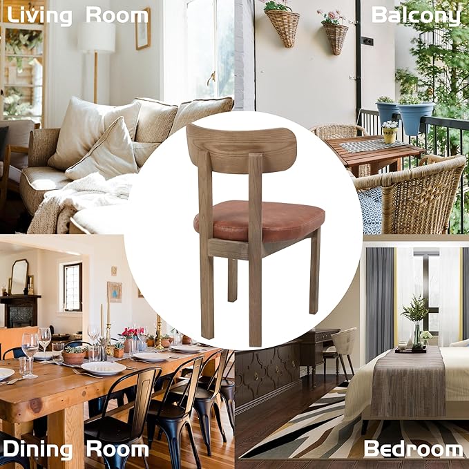 Brown Dining Chairs Set of 4, Mid Century Modern Leather Dining Room Chairs with Curved Back, Armless Kitchen Chairs for Living Room/Restaurant/Balcony/Bedroom/Home Desk/Task