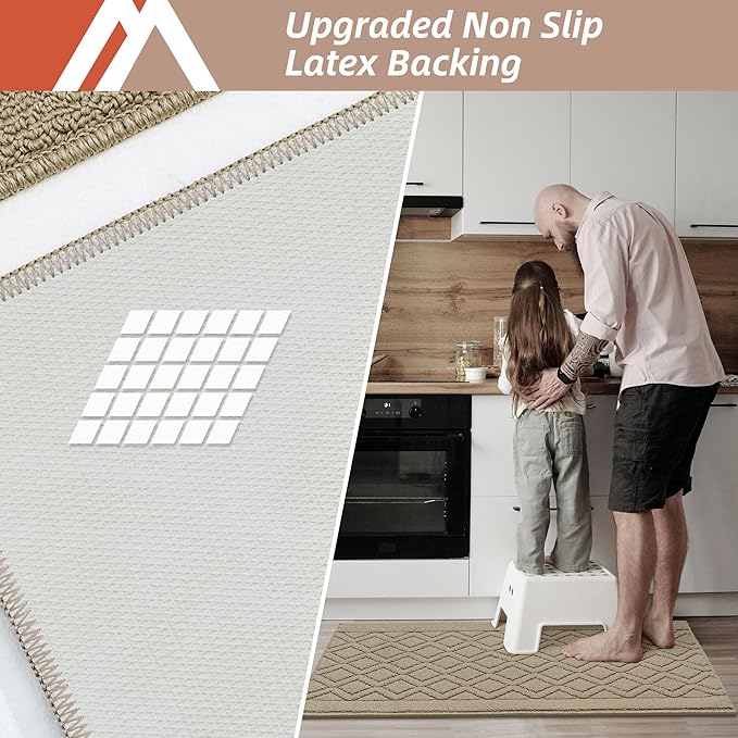 COSY HOMEER-Kitchen-Rugs-and-Mats 20"x48" Non Slip Kitchen Mats for Floor Absorbent Washable Kitchen Runner Standing Floor Mat for Sink Mat,Entry,Laundry,Polypropylene,Beige