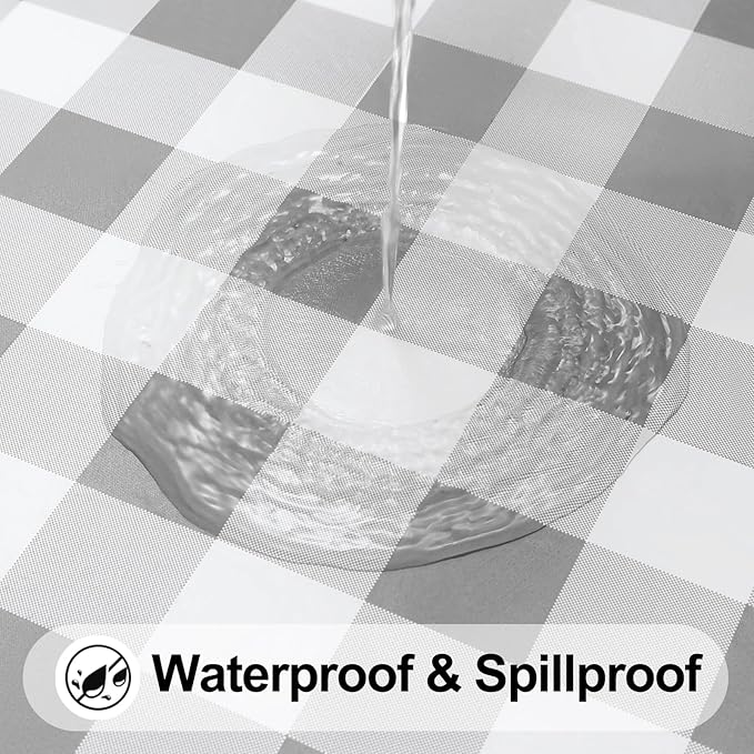 Smiry Rectangle Picnic Table Cloth, Elastic Waterproof Fitted Vinyl Tablecloths, Flannel Backed Buffalo Plaid Table Covers for Dining, Camping, Outdoor (White and Grey, 36" x 72")