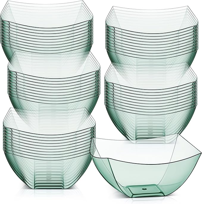 Tanlade 50 Pcs Square Plastic Serving Bowls Disposable Snack Salad Bowl Small Party Candy Bar Containers Taco Bar Serving Dishes for Buffet Chips Fruit(8 oz,Green)