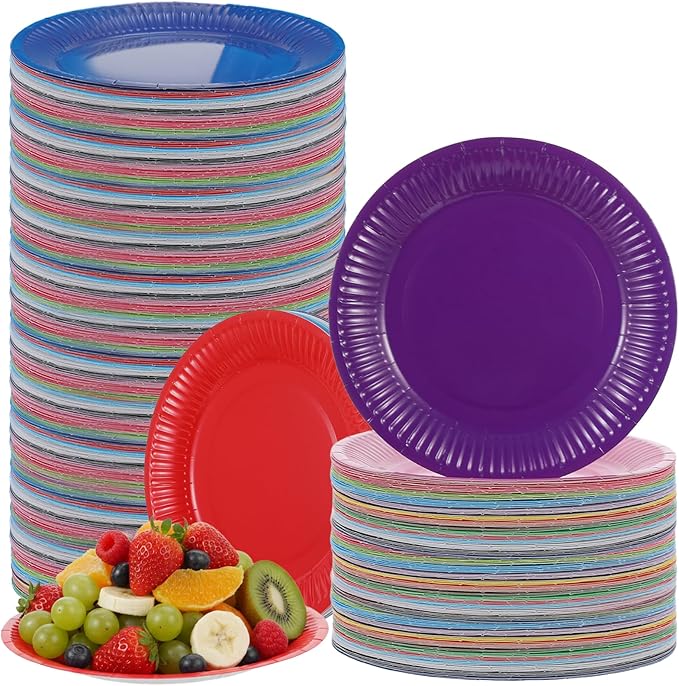 300 PCS Dessert Paper Plates Bulk, 7" Disposable Plates, Microwaveable Solid Construction, Round Colored Paper Plates for Parties Weddings Birthdays Everyday Use