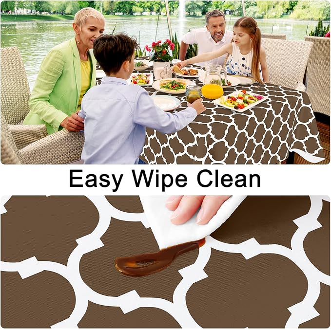Smiry Square Table Cloth, Waterproof Vinyl Tablecloth with Flannel Backing for Square Tables, Wipeable Spillproof Plastic Tablecloths for Dining, Camping, Indoor and Outdoor (54"x54", Brown)